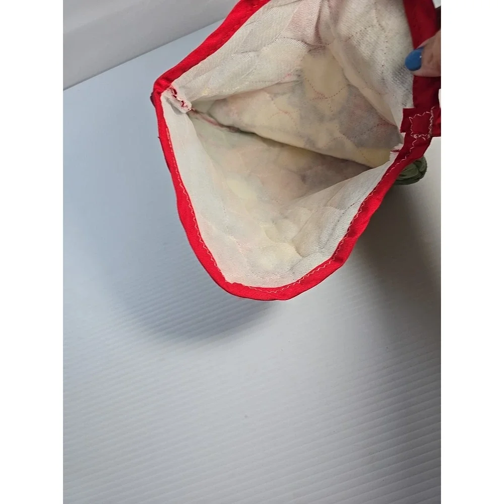 Vintage Machine Quilted Christmas Stocking w/ Holly and Bunny Doll 19